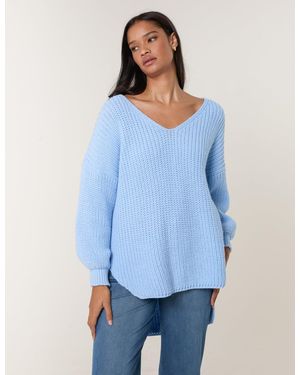 Blue Vanilla V Neck Chunky Jumper - Blue