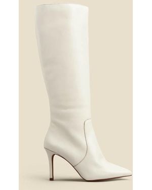Sosandar Ecru Leather Stiletto Heel Knee High Boots - Natural