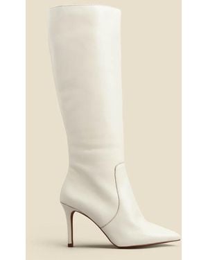 Sosandar Ecru Leather Stiletto Heel Knee High Boots - Natural