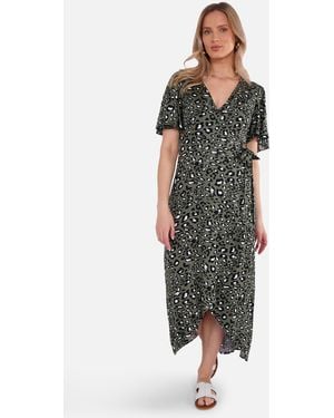 Gini London Animal Print Viscose Wrap Midi Dress - Green