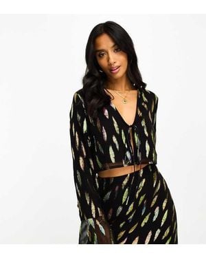 Never Fully Dressed Petite Tie Front Cropped Shirt Co-Ord - Black