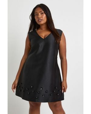 Boohoo Plus Flower Diamante Hem Shift Dress - Black