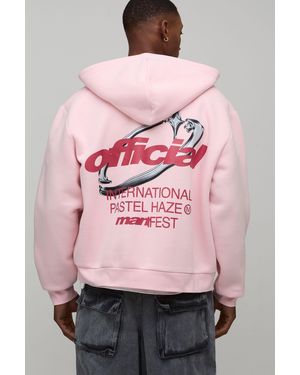 BoohooMAN Oversized Boxy Official Zip Through Hoodie - Pink
