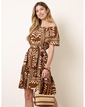 Blue Vanilla Bardot Off The Shoulder Dress - Natural