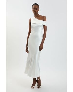 Karen Millen Viscose Satin Asymmetric Shoulder Maxi Dress - White