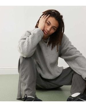 Collusion Borg Notch Neck Sweat - Grey