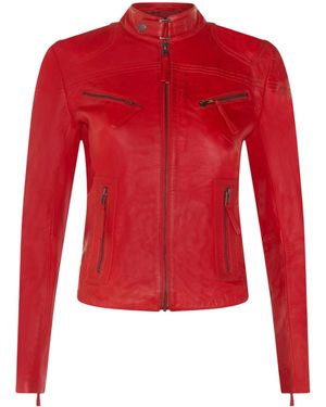 Infinity Leather Slim-Fit Biker Jacket-Maldon Lamb Leather - Red