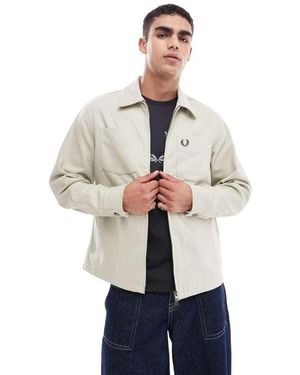 Fred Perry Long Sleeve Twill Zip Through Overshirt - White
