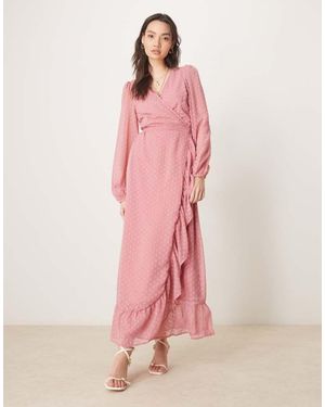 Vila Dobby Wrap Maxi Dress With Frill Detail - Pink