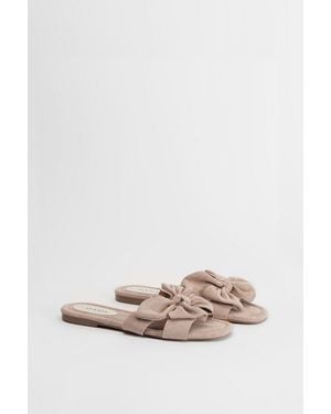 Oasis Freya Faux Suede Bow Detail Sliders - Pink