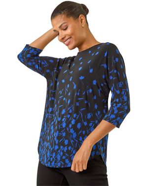 Roman Border Print Curved Stretch Top - Blue