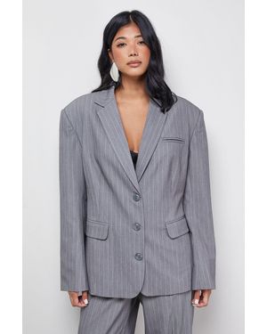 Warehouse Pinstripe Oversized Grandad Blazer Co-Ord - Grey
