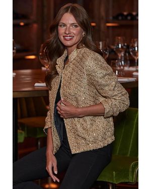Sosandar Embellished Boucle Bomber Jacket Leather - Brown