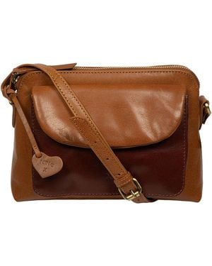 NiNa Amora 'Estella' Conker & Dark Tan Leather Cross Body Bag - Brown