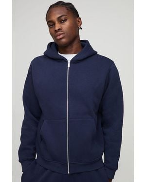 BoohooMAN Basic Regular Zip Through Hoodie - Blue