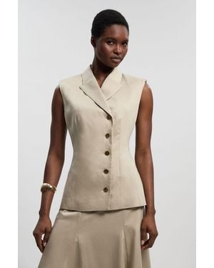 Karen Millen Tailored Linen Corset Back Detail Button Front Waistcoat - Natural