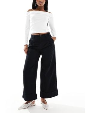 ASOS Brushed Wide Leg Turn Up Ankle Grazer - Blue