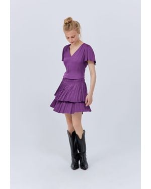 IKKS Ruffled Micro Pleated Short Dress - Purple
