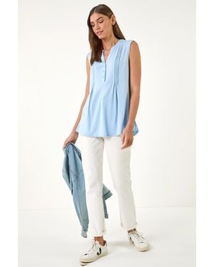 Roman Pintuck Notch Neck Top - Blue