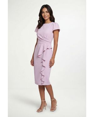 Wallis Crepe Ruffle Pencil Dress - Purple