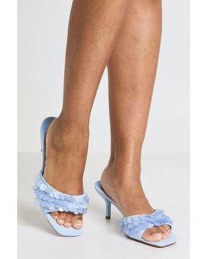 Boohoo Faux Suede Shell Detail Heeled Mules - Blue