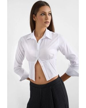 Hiccup Corset Belt Long Sleeve Cropped Shirt - White