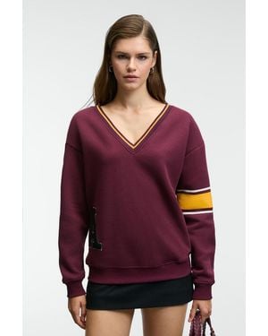 Grimelange V-Neck Colour Block Sweatshirt - Purple