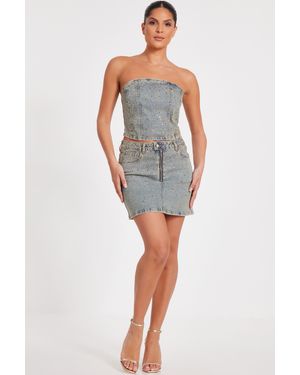 Quiz Denim Embellished Mini Skirt - Multicolour