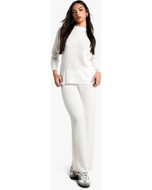 Boohoo Soft Rib Knit Crew Neck Jumper And Maxi Skirt Co-Ord - White