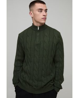 BoohooMAN Regular Fit Cable Knitted 1/4 Zip Jumper - Green