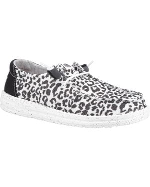 HEYDUDE Wendy Leopard Slip On Ladies Shoes - White