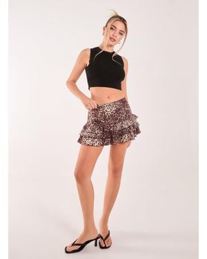 Pink Vanilla Tiered Leopard Ruffle Rara Mini Skirt - Multicolour