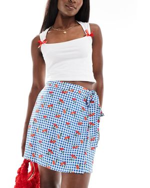 Pieces Wrap Front Mini Skirt - Blue