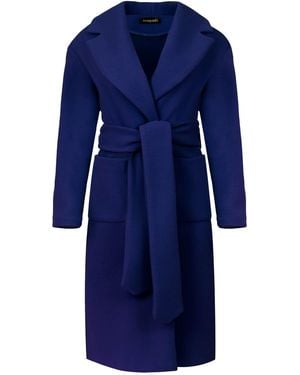 Conquista Long Electric Faux Mouflon Coat With Belt - Blue
