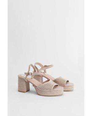 Oasis Carolynne Faux Suede Block Heel Open Toe Platform Sandals - Natural