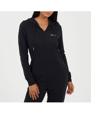 Brave Soul Hooded Neck Long Sleeve Lettering Onesie - Black