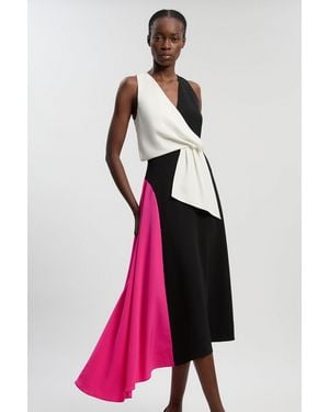 Karen Millen Petite Soft Tailored Colour Block Detail Midi Dress - Pink