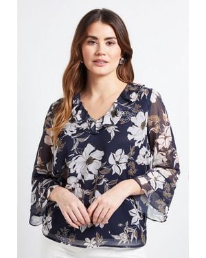 Wallis Floral Ruffle Detail Ladder Trim Blouse - Blue