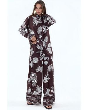 Msn-Collection Tropical Shirt And Wide-Leg Trousers Set - White