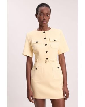 Karen Millen Compact Stretch Button Detail Mini Dress - Natural