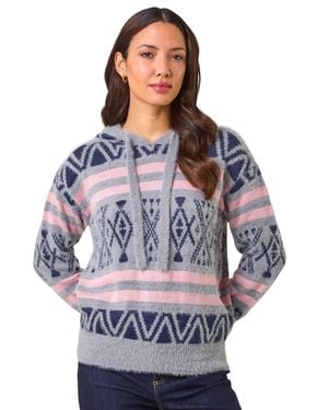 Roman Jacquard Knit Hoodie - Blue