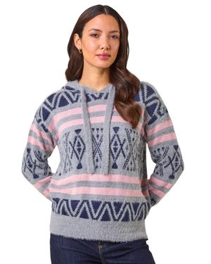Roman Jacquard Knit Hoodie - Blue