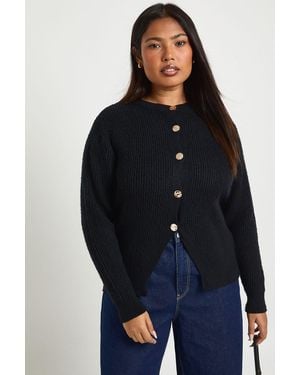 Boohoo Plus Button Crew Neck Knit Cardigan - Blue