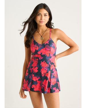 Gini London Floral Print Strappy Skirted Swimsuit - Red
