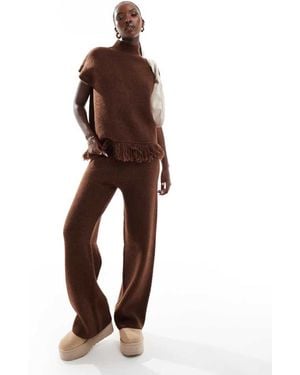 In The Style Knitted Wide Leg Trousers Co-Ord - Brown
