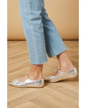 Oasis Elizabeth Faux Leather Lace Up Detail Flat Ballet Court Shoes - Blue