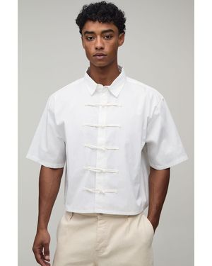 BoohooMAN Boxy Crop Half Sleeve Frog Fastening Shirt - White
