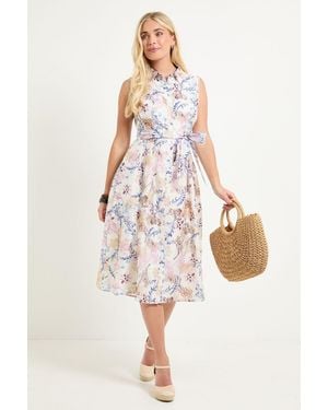 Wallis Petite Printed Tencel Sleeveless Shirt Dress - White