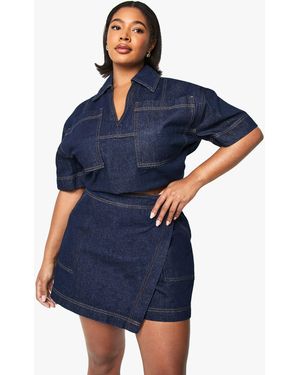 Boohoo Plus Denim Wrap Skort - Blue