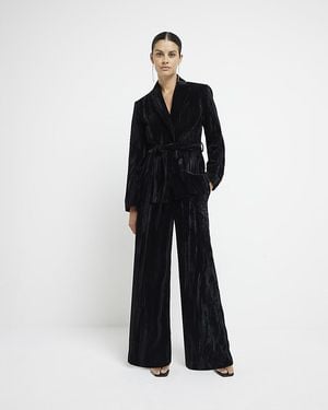 River Island Blazer Belted Wrap Velvet - Black